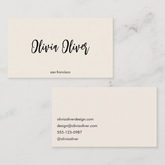Minimale Script kalligrafie Ivoor Cream Chic Moder Visitekaartje (Voorkant / Achterkant)