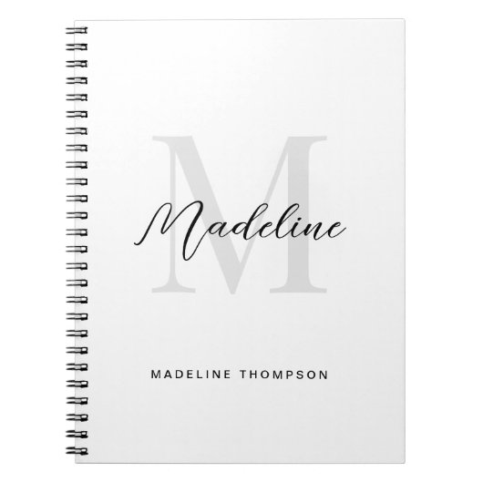 Minimale script kalligrafie zwart wit monogram notitieboek (Voorkant)