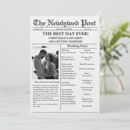 Minimale script krant bruiloft opslaan van de datu kaart (Staand voorkant)