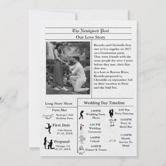 Minimale script krant bruiloft opslaan van de datu kaart (Achterkant)