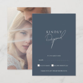Minimale script leisteenblauwe trouw-RSVP RSVP Kaartje