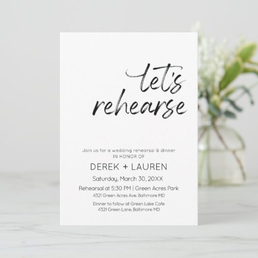 Minimale Script Let's Rehearsal voor bruiloft Kaart (Staand voorkant)