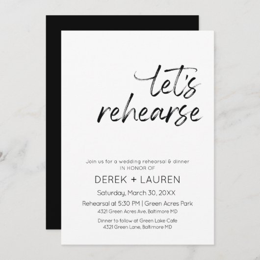 Minimale Script Let's Rehearsal voor bruiloft Kaart (Voorkant / Achterkant)