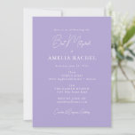 Minimale Script Modern Bat Mitzvah Lavender Cute Kaart<br><div class="desc">Aangepaste minimalistische scriptlavendel - Modern Bat Mitzvah-uitnodiging</div>