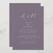 Minimale Script Monogram Boho Dusty Paars Wedding Kaart (Voorkant / Achterkant)