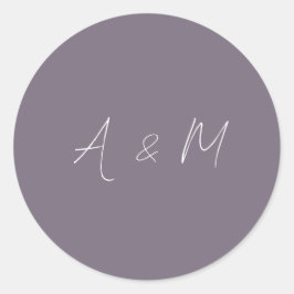 Minimale Script Monogram Boho Dusty Paars Wedding Ronde Sticker