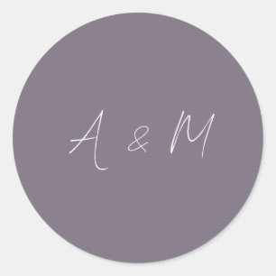 Minimale Script Monogram Boho Dusty Paars Wedding Ronde Sticker