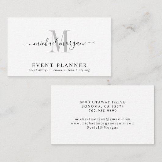 Minimale Script Monogram Evenementenplanner Visitekaartje (Voorkant / Achterkant)