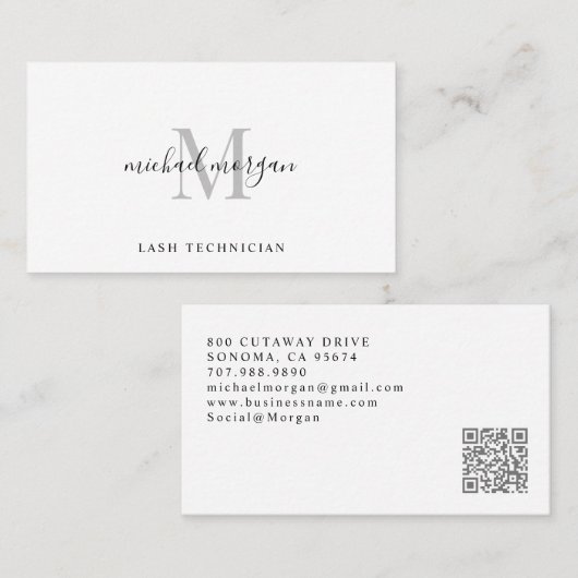 Minimale script monogram wimpertechnicus visitekaartje (Voorkant / Achterkant)