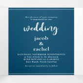 Minimale Script Ocean Blue & White Wedding Drieluik Uitnodiging (Binnenkant midden)