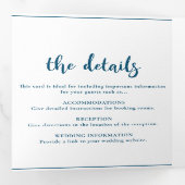 Minimale Script Ocean Blue & White Wedding Drieluik Uitnodiging (Binnenzijde eerst)