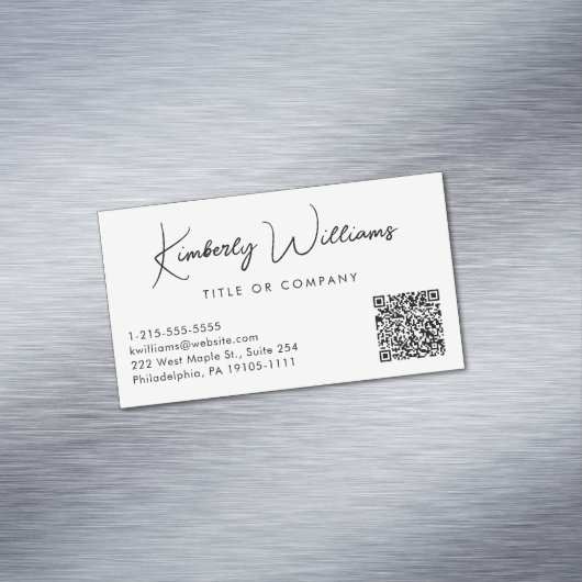 Minimale Script QR Code Professional Cream Magnetisch Visitekaartje (Voorbeeld)