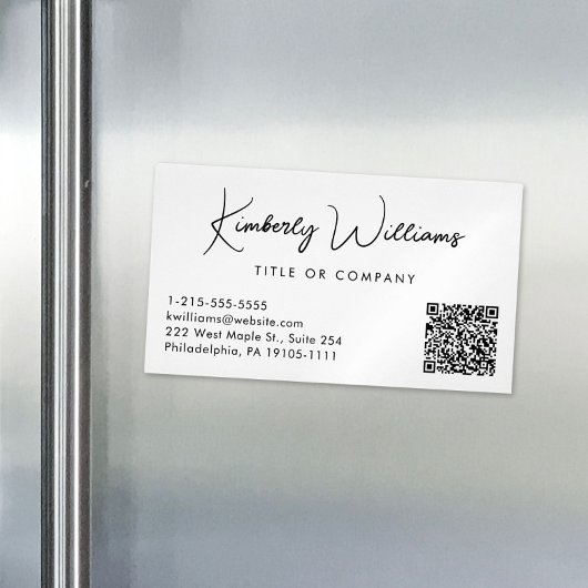 Minimale Script QR Code Professional Cream Magnetisch Visitekaartje
