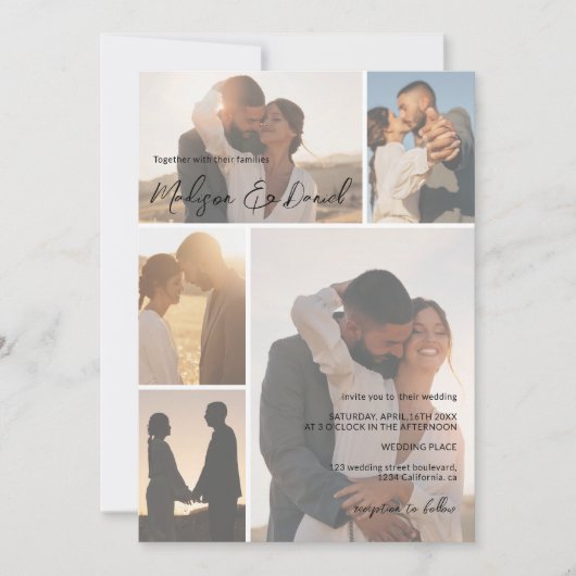 Minimale script QR-codenamen 6-foto grid bruiloft Kaart (Voorkant)