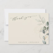 Minimale Script Rustic Gold Greenery Flat Wedding Bedankkaart (Voorkant)