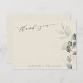 Minimale Script Rustic Gold Greenery Flat Wedding Bedankkaart (Voorkant / Achterkant)