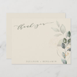 Minimale Script Rustic Gold Greenery Flat Wedding Bedankkaart