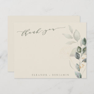 Minimale Script Rustic Gold Greenery Flat Wedding Bedankkaart