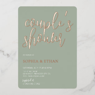 Minimale Script Sage Green Couples Shower Folie Uitnodiging