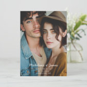 Minimale Script Sage Groene Foto QR Code Bruiloft Save The Date (Staand voorkant)