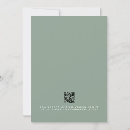 Minimale Script Sage Groene Foto QR Code Bruiloft Save The Date (Achterkant)