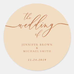 Minimale script Simple Wedding Party terracotta Ronde Sticker