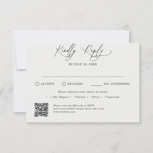 Minimale Script Traditionele QR Code RSVP Kaartje (Voorkant)
