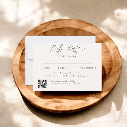 Minimale Script Traditionele QR Code RSVP Kaartje