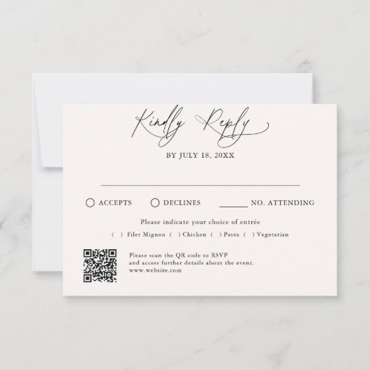 Minimale Script Traditionele QR Code RSVP Kaartje (Voorkant)