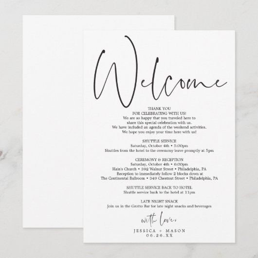 Minimale Script Trouwdag Itinerarium - Trouw Welko Programmakaart (Voorkant / Achterkant)