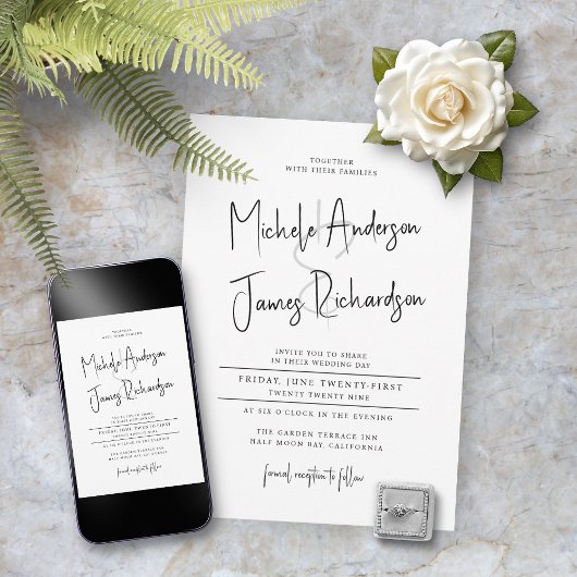 Minimale script typografie formele trouwdag kaart