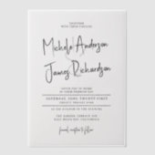 Minimale script typografie formele trouwdag vellum uitnodigingen (Voorkant)