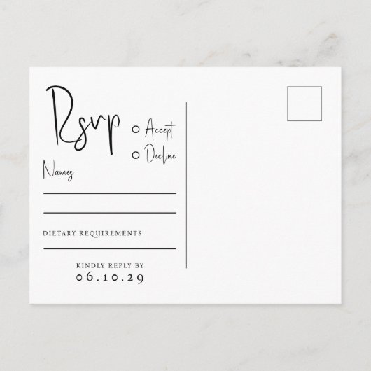 Minimale Script Typografie Foto Bruiloft RSVP Uitnodiging Briefkaart (Achterkant)