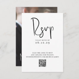 Minimale Script Typografie Foto QR Code Bruiloft RSVP Kaartje
