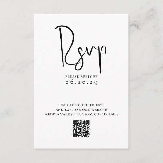 Minimale Script Typografie Foto QR Code Bruiloft RSVP Kaartje (Voorkant)