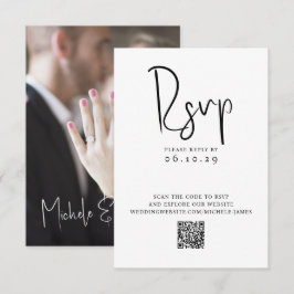 Minimale Script Typografie Foto QR Code Huwelijk RSVP Kaartje