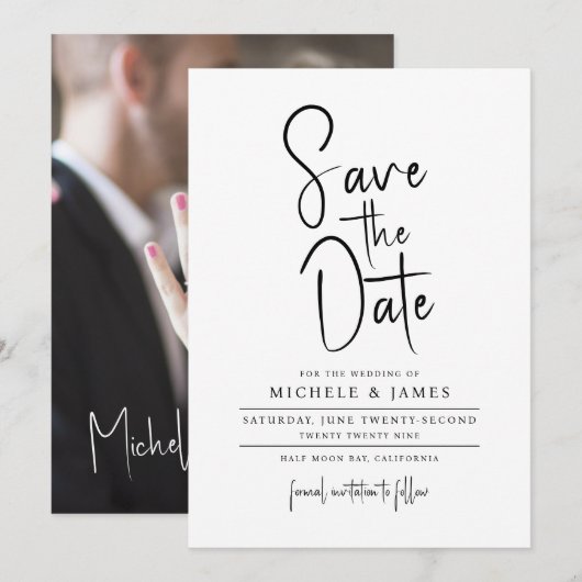 Minimale script typografie trouwdatum save the dat kaart (Voorkant / Achterkant)