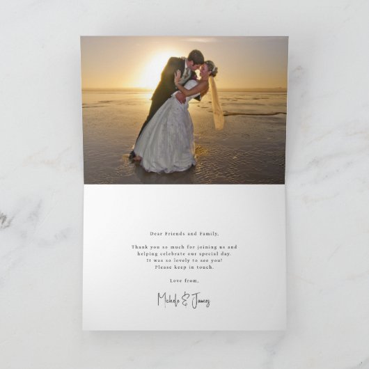 Minimale Script Typografie Trouwfoto Bedankkaart (Binnen)