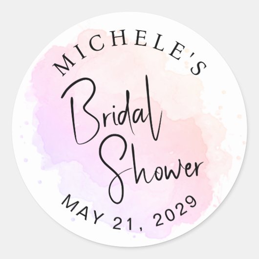 Minimale Script Typografie Waterverf Bruids Shower Ronde Sticker (Voorkant)