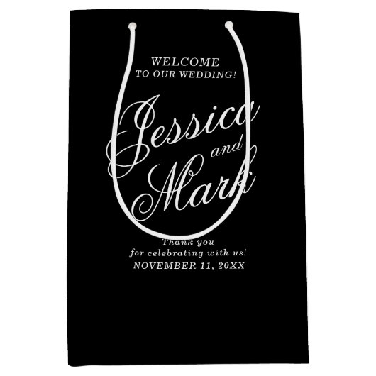 Minimale Script Typografie Zwart Bruiloft Welkom Medium Cadeauzakje (Voorkant)
