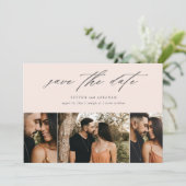 Minimale Script Wedding 3 Foto Save The Date (Staand voorkant)