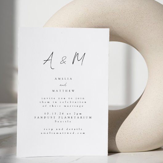 Minimale script witte monogram typografie trouwdag kaart