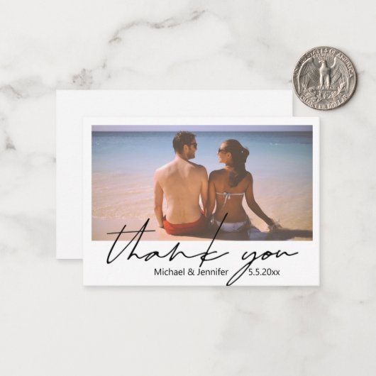 Minimale script zomer bruiloft foto Dank u Notitiekaartje (Voorkant / Achterkant in situ)