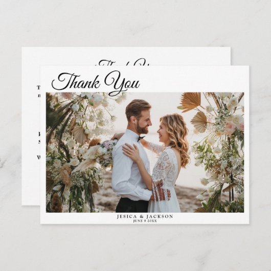 Minimale scriptbruiloft bedankt u fotokaart briefkaart (Voorkant / Achterkant)