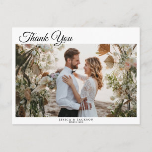 Minimale scriptbruiloft bedankt u fotokaart briefkaart