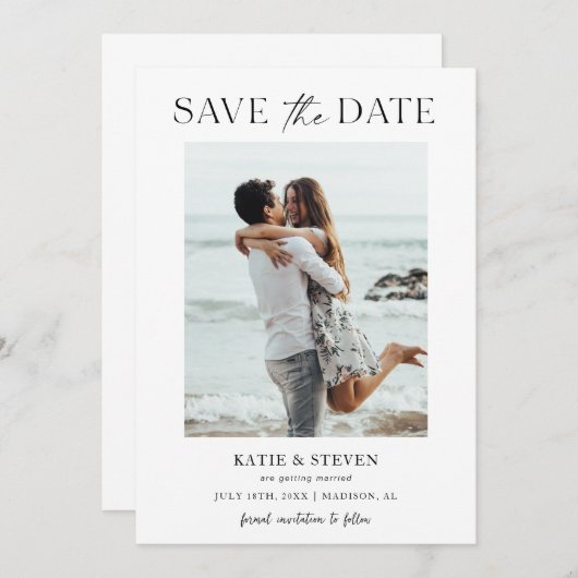 Minimale scriptfoto save the date (Voorkant / Achterkant)