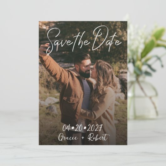 Minimale scriptfoto save the date (Staand voorkant)