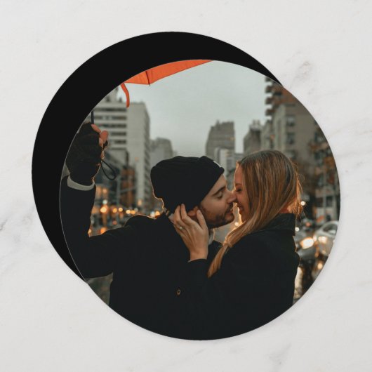 Minimale scriptfotoronde huwelijkuitnodiging kaart (Voorkant / Achterkant)