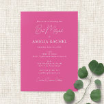 Minimale scriptfunctie Modern Bat Mitzvah Hot Pink Kaart<br><div class="desc">Aangepast minimalistisch script warm roze moderne bat mitzvah-uitnodiging</div>