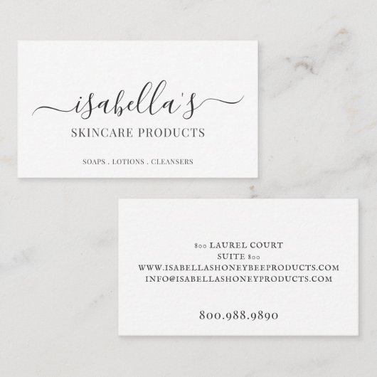 Minimale scripthandtekening Skincare-producten Visitekaartje (Voorkant / Achterkant)